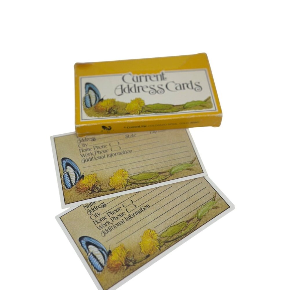 Vintage Current Address Cards Set of 60 NOS Butterfly Dandelion Yellow Design